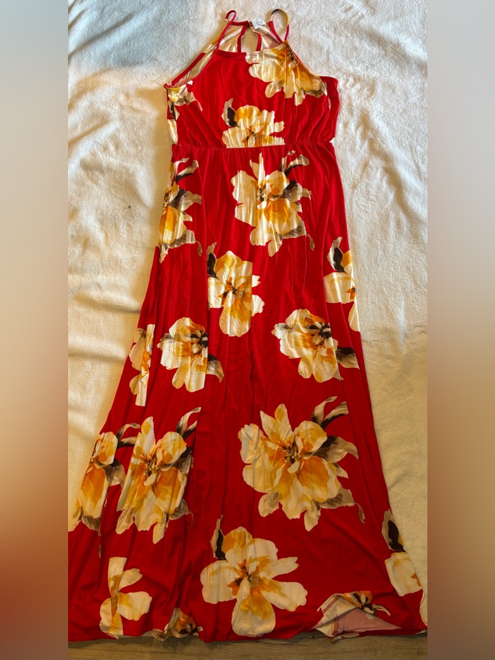 C.Y. Fashion Red Maxi Dress with Yellow Floral Print